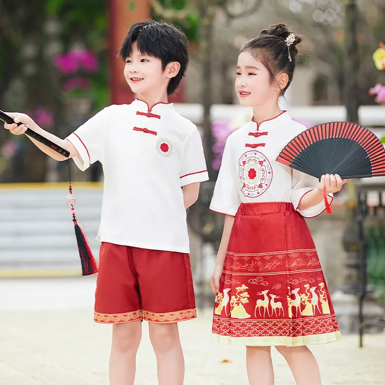 儿童校服演出服幼儿园园服国学服表演服中国风女童夏季马面裙套装