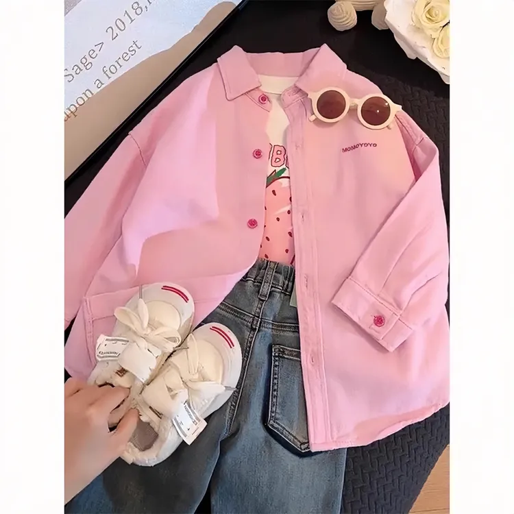 女童牛仔外套春秋款2024新款中大童炸街潮衣儿童时髦韩版百搭衬衫