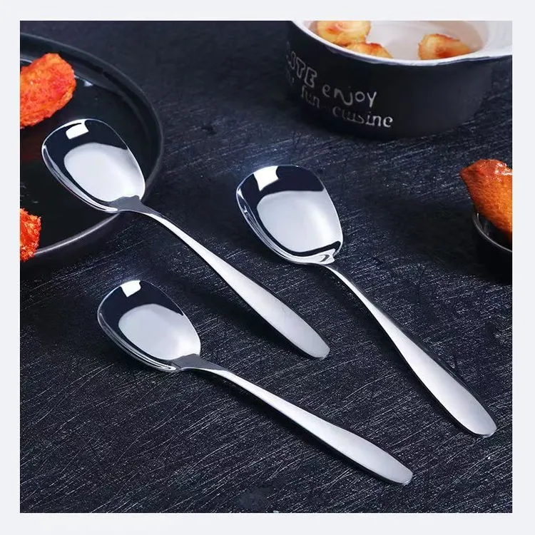 不锈钢干饭勺6.8元3支家用网红方头勺加厚成人长柄干饭平底勺子