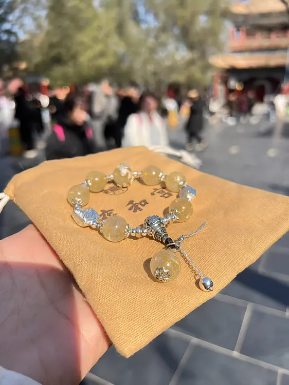 非金属仿水晶手链 非金属 天然13mm黄色水晶手链百搭小众