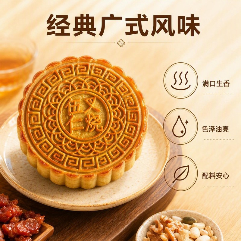 五仁叉烧大月饼广式传统中秋月饼500g老式手工肉香满满节日送长辈