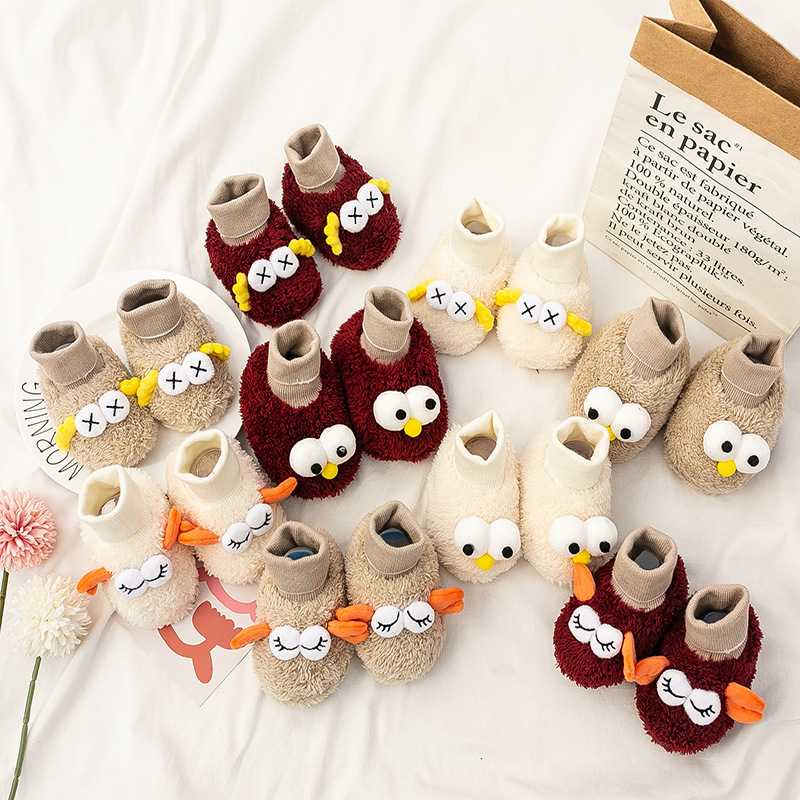 【滢妈优选】冬季毛绒宝宝鞋套卡通眼睛厚加绒学步鞋婴儿中筒鞋GZ