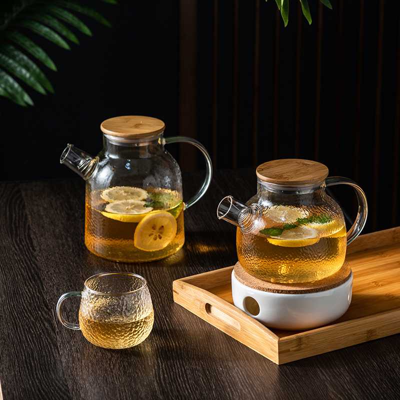 古道品茗 北欧风格锤纹玻璃凉水壶玻璃杯套装 凉白开杯子水果茶壶