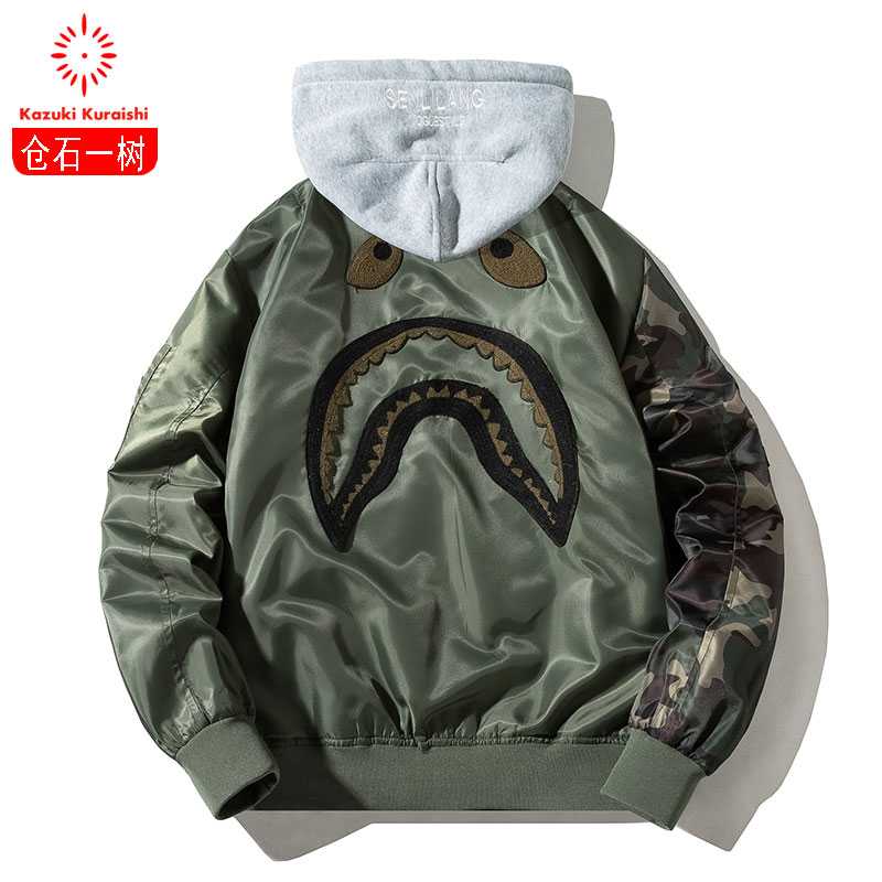 仓石一树冬季新款棉服男羽绒飞行员夹克连帽潮牌加厚棒球服外套潮