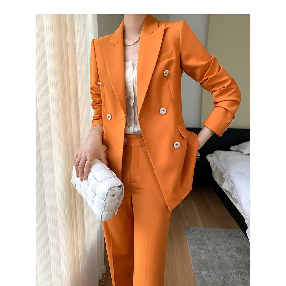 【轻奢高端】橙色西服外套装女2023时尚气质职业英伦风休闲西装套装