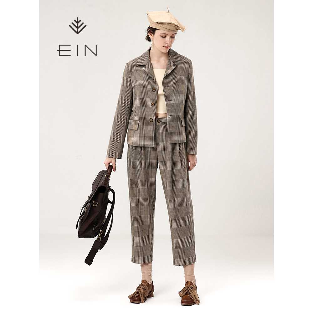 EIN/言【都市轻通勤】新品通勤直筒裤女格纹西装休闲裤WP0103A11
