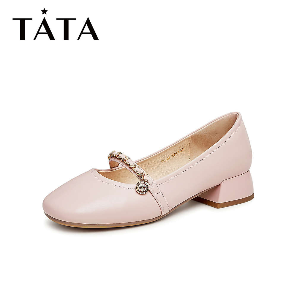 Tata/他她秋季简约软底圆头纯色粗跟玛丽珍鞋女新款YCZ01CQ3