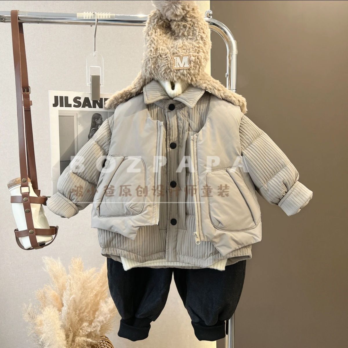 棉服外套男童洋气马甲棉衣套装宝宝加厚保暖冬装2023新款童装冬款