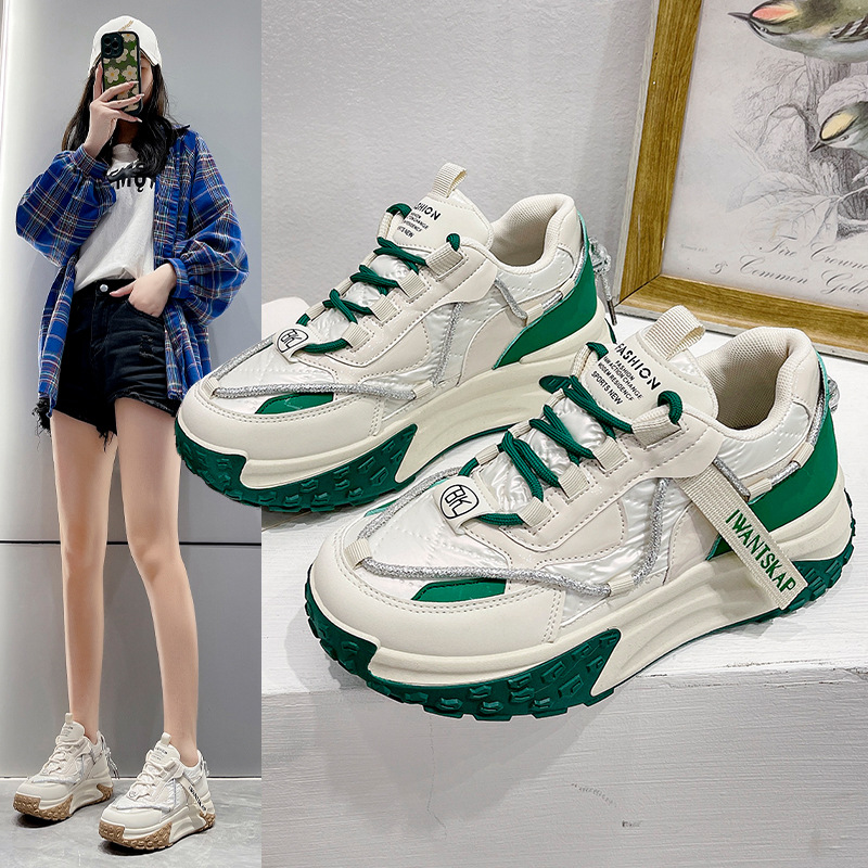 老爹鞋女春秋2023新款厚底百搭爆款内增高德训女鞋加绒运动小白鞋