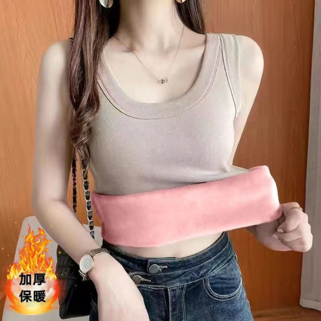 2莫代尔棉冬季加绒加厚吊带背心女大码内搭保暖内衣打底衫上衣女