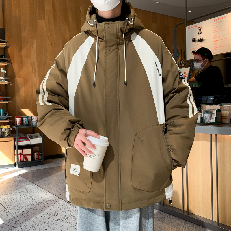 啄木鸟工装棉衣冬季撞色拼色连帽棉服外套男青少年棉袄户外冲锋衣