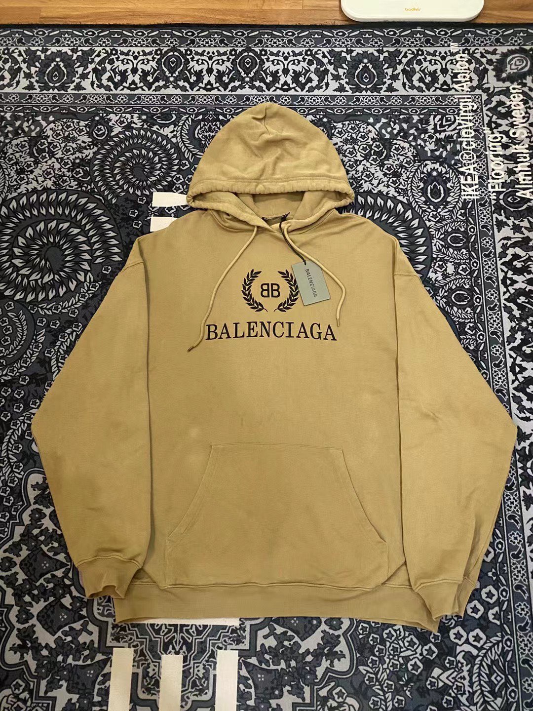 Balenciaga 卡其色 奶茶色 麦穗双b字母帽衫m码/毒6799/98新
