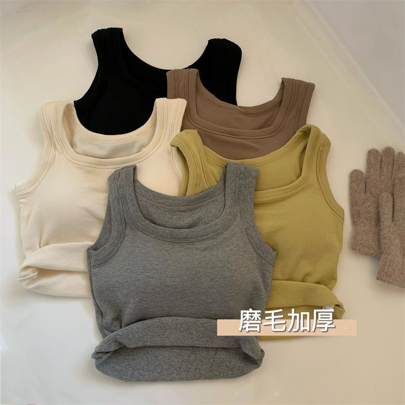 磨毛加厚带胸垫保暖小吊带背心内搭秋冬女外穿甜辣无袖打底衫上衣