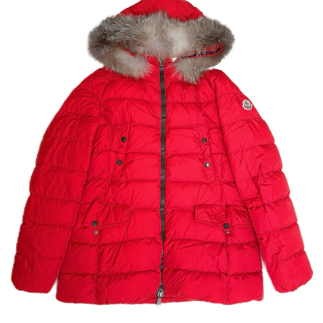 4码/98新/Moncler/蒙可睐 红色连帽袖标款羽绒服/mj00704