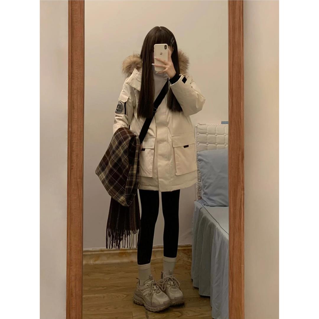 雪中飞大毛领派克羽绒服服女2023冬季新款连帽棉袄外套宽松加厚工