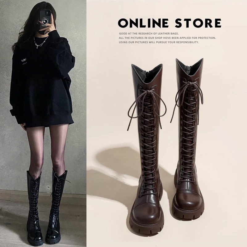 红蜻蜓牌加绒马丁靴女长筒靴2023秋季靴子不过膝高筒骑士靴小个子