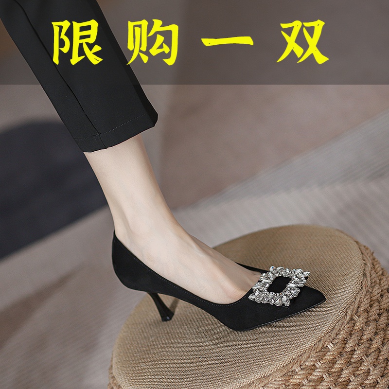 红蜻蜓牌真皮上档次不累脚高跟鞋2023爆款洋气黑色职业工作鞋新