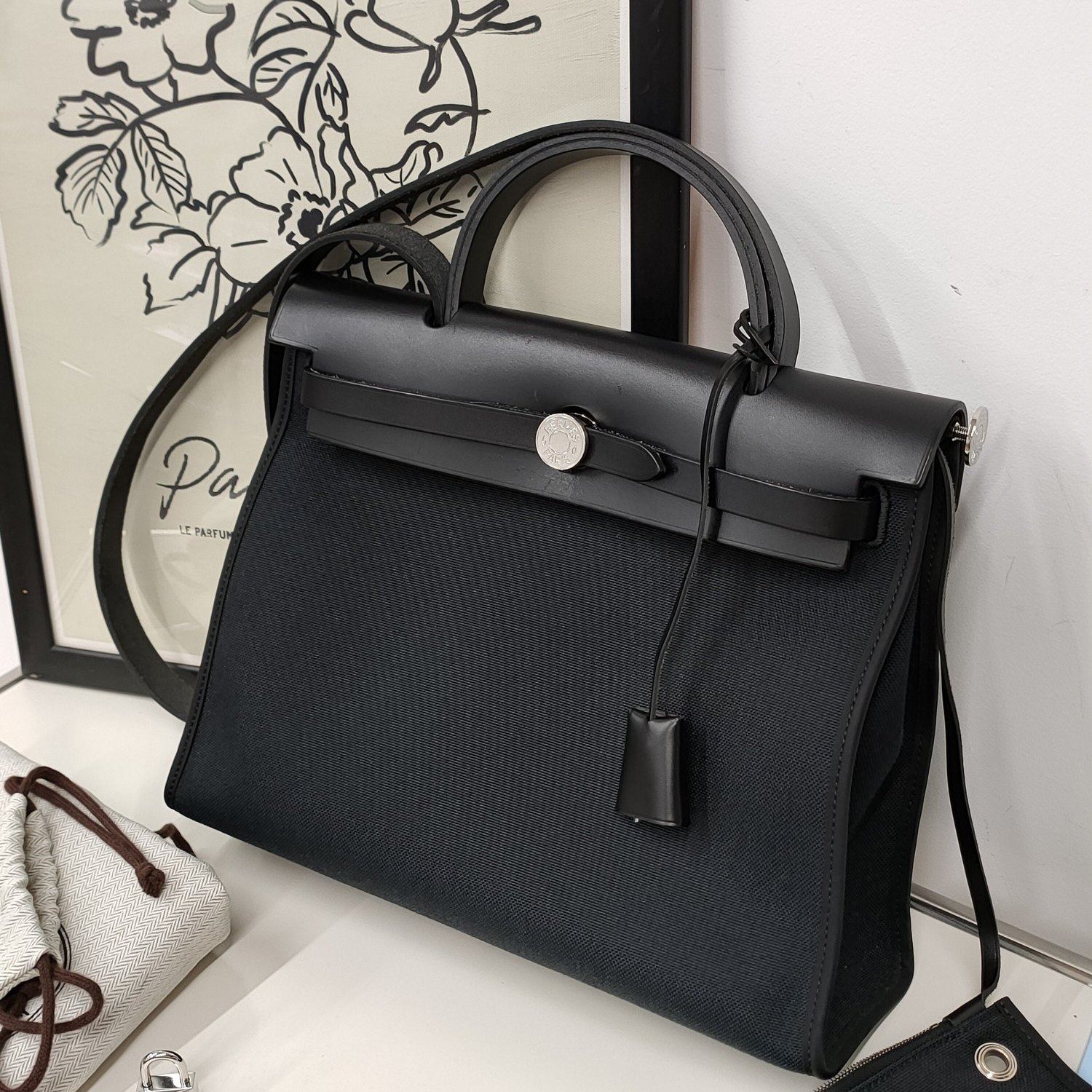 95新  Azul中古-hermes herbag31黑银手提单肩包24461