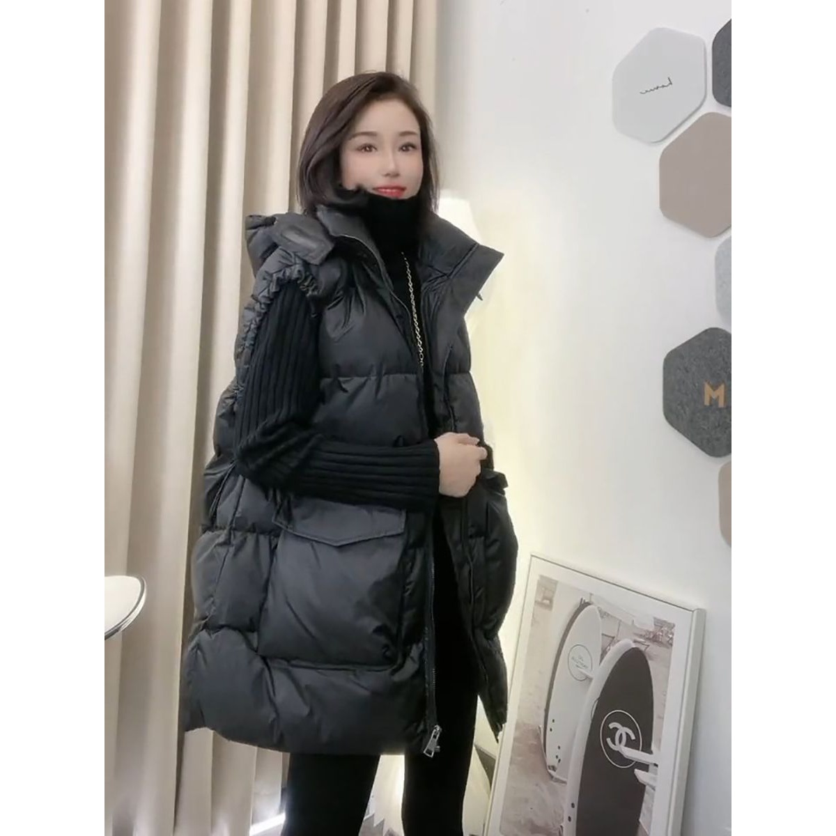 羽绒衣马甲女秋冬新款韩版宽松黑色显瘦马夹外穿背心中长款