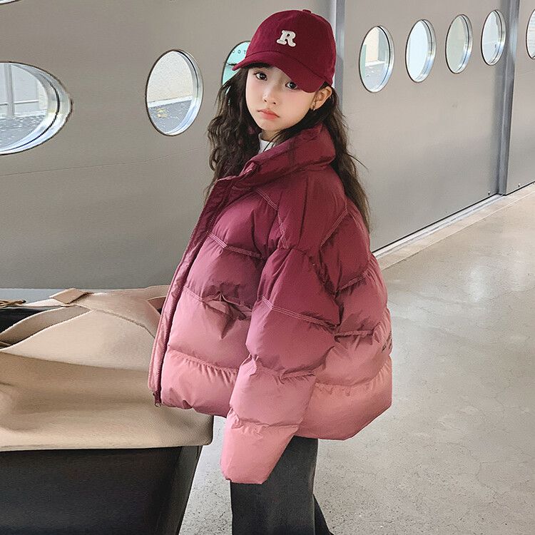 女童渐变棉服冬装外套2023新款儿童冬季洋气棉衣大童冬款加厚棉袄