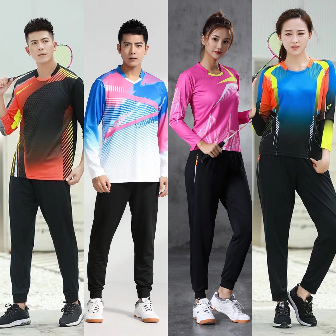 长袖羽毛球服套装运动休闲速干比赛训练排球服乒乓服队服球衣秋冬