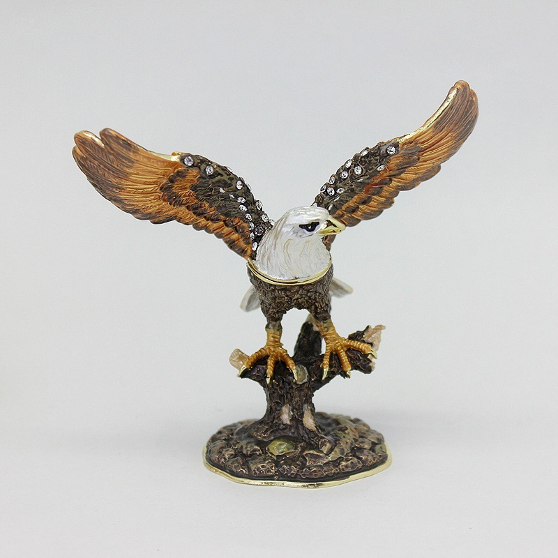 珐琅彩手工彩绘老鹰装饰盒创意家居小摆件合金首饰盒新款