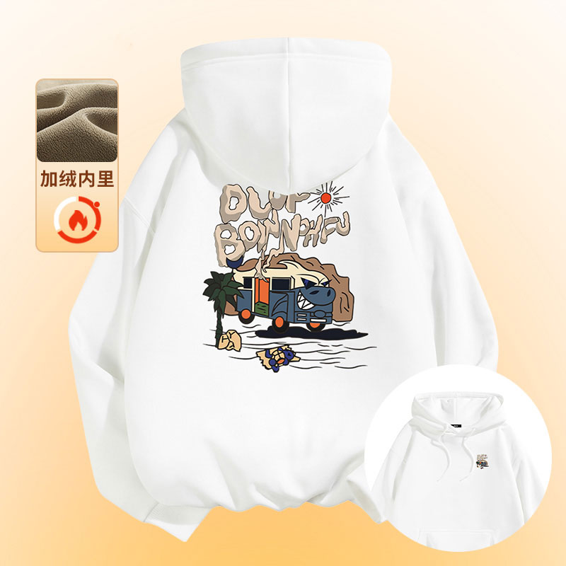 连帽卫衣男春秋款美式潮牌重磅宽松大码秋冬白色加绒带帽套头外套