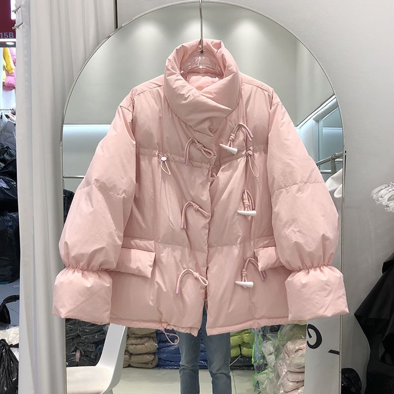 新款2023羽绒服韩系宽松牛角扣羽绒服女短款新款韩版宽松面包服外