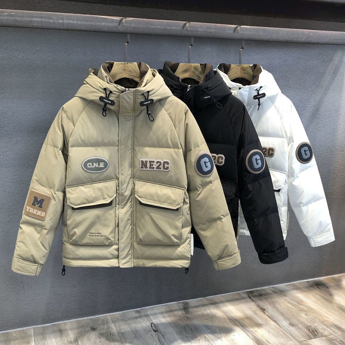 复古徽章防护领连帽工装加厚棉服秋冬冬季新款情侣宽松外套男装