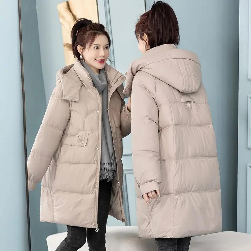 波司澄可拆帽羽绒服女20243新款中长款大码宽松保暖棉衣冬季棉袄