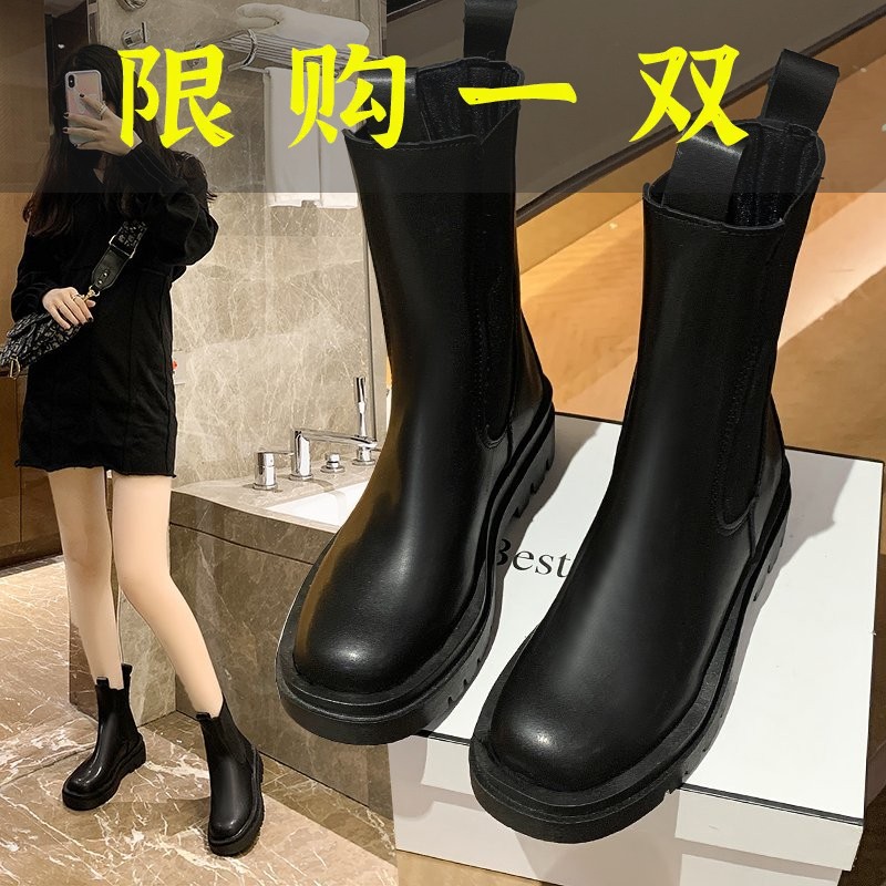达芙妮沿荐烟管马丁靴女鞋子2023春秋新款时尚百搭中筒靴厚底短靴