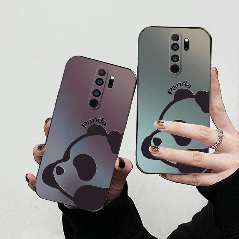 适用红米note8pro手机壳熊猫渐变可爱卡通情侣款液态硅胶小众新款