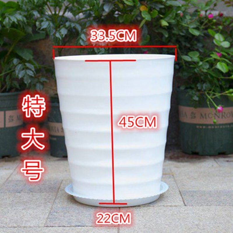 加厚特大号散尾葵绿萝发财树高筒圆形地面简约螺纹黑白色塑料花盆