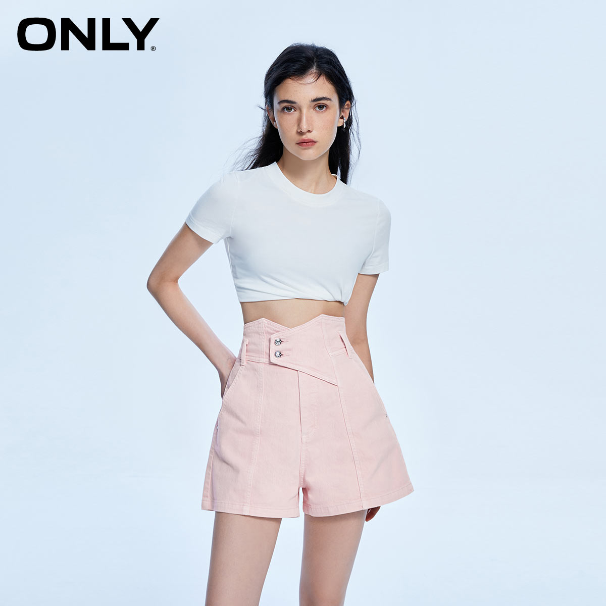 ONLY春夏新款薄荷曼波潮流高腰阔腿A字短裤牛仔裤女|123243067