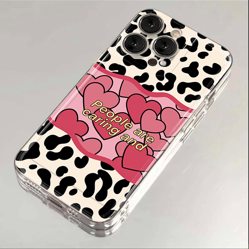爱心豹纹iPhone15ProMax手机壳苹果14PRO透明13新年12 11全包xrxs