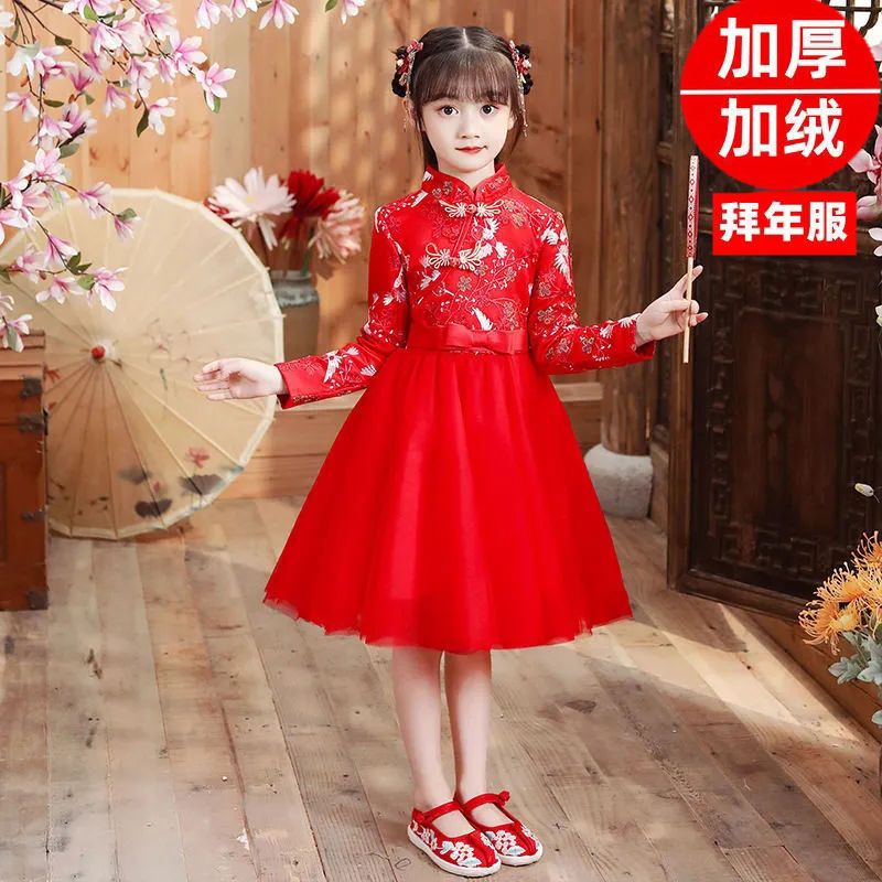 品牌【48小时发货】女童秋冬款2022新款连衣裙中国风公主裙大中童