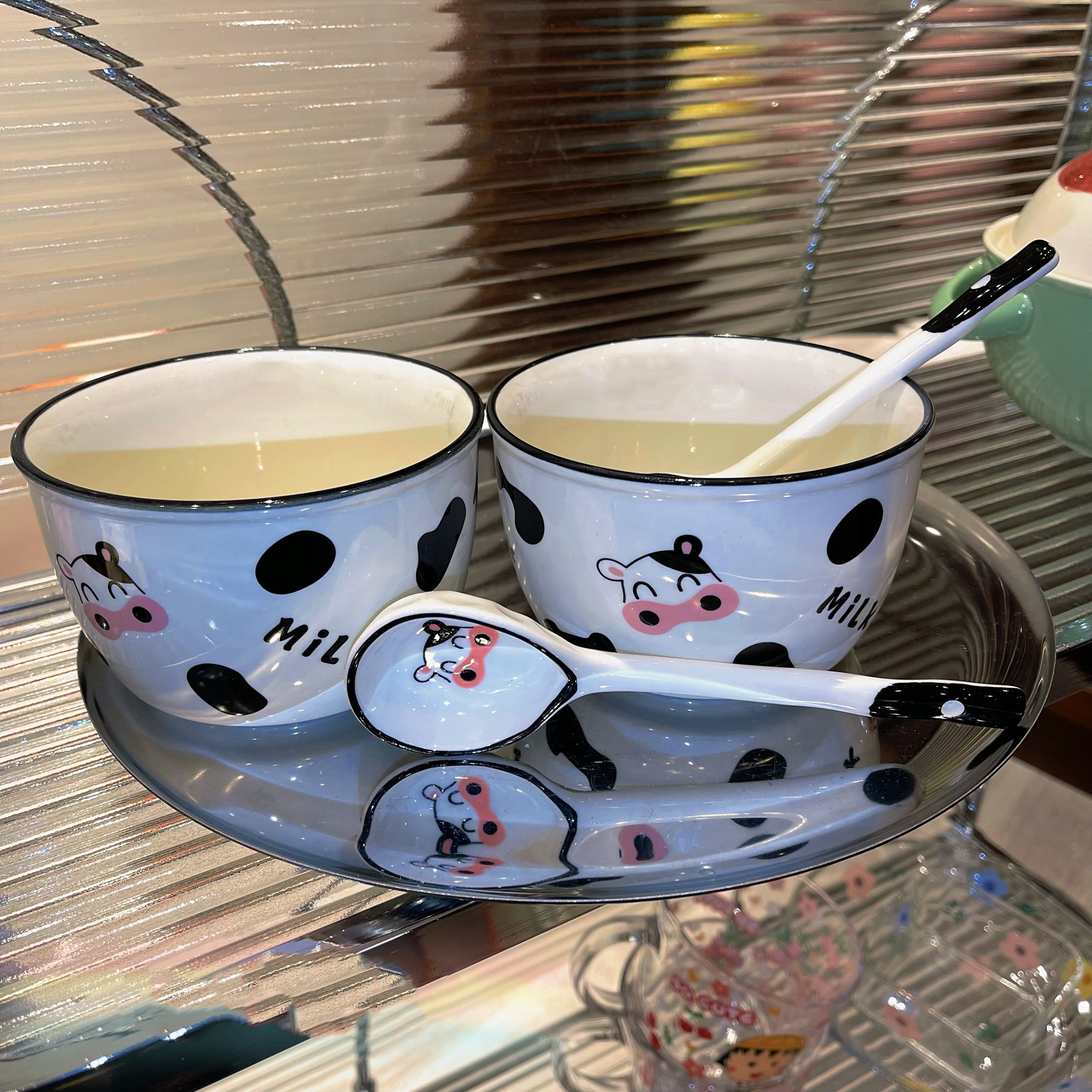 【2碗2勺】陶瓷奶牛米饭碗勺子家用吃饭碗家用餐具情侣少女心学生