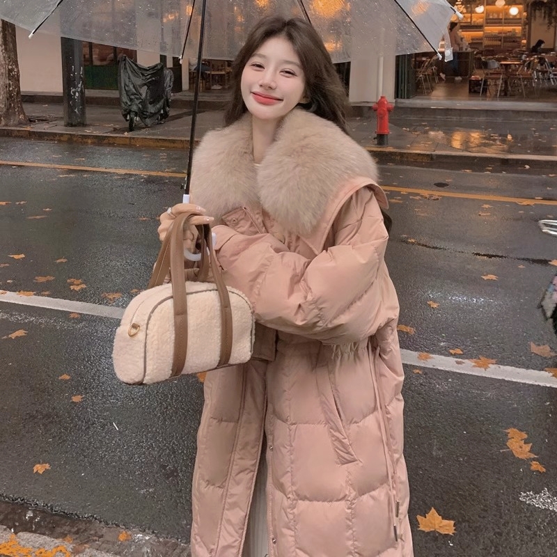 羽绒服女新长款过膝高级感加厚宽松宽松羽绒衣披肩外套真毛领