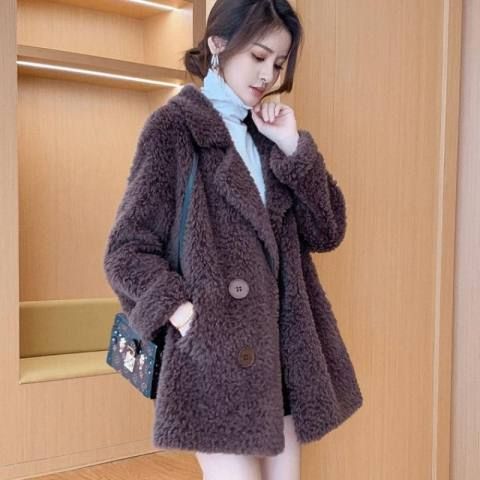加厚仿羊羔绒外套女中长款2023冬新款宽松显瘦皮毛一体颗粒绒大衣