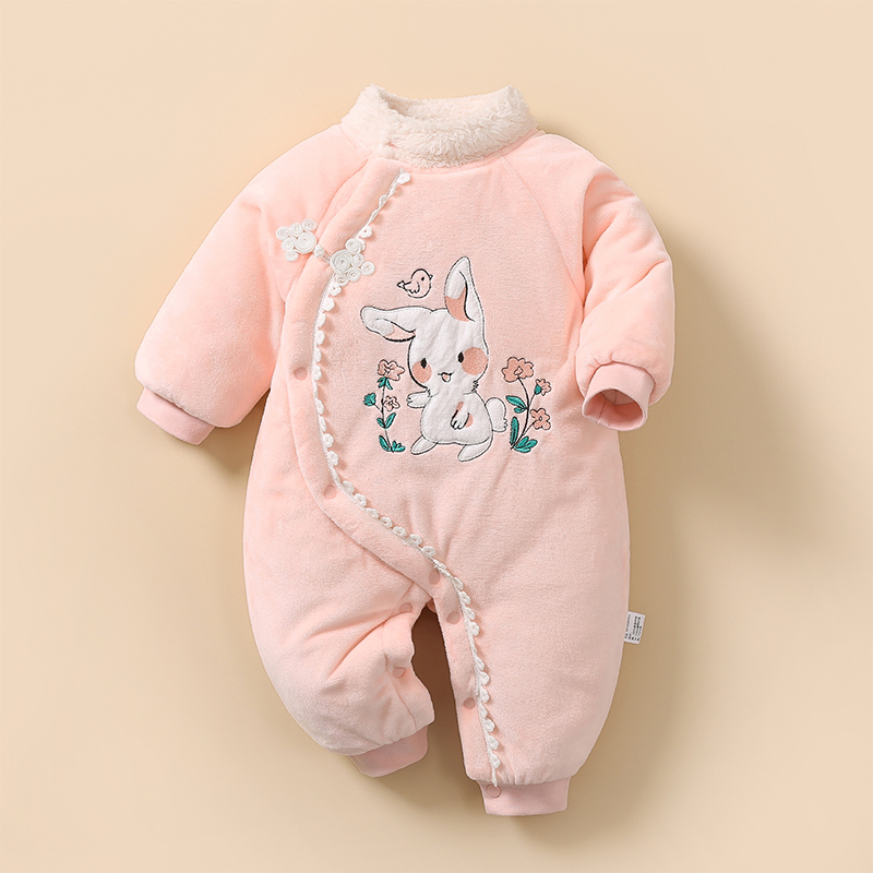 新生儿女宝加厚保暖冬款连体衣A类公主国风洋气棉服夹棉哈衣抱服