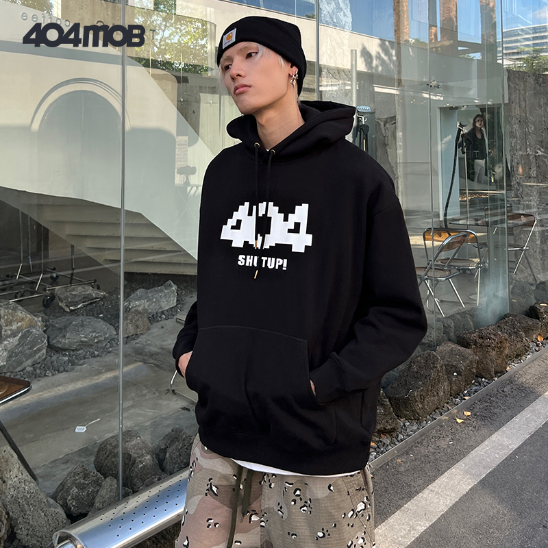 404MOB 秋冬字母印花百搭加厚卫衣美式高街宽松情侣上衣男潮卫衣
