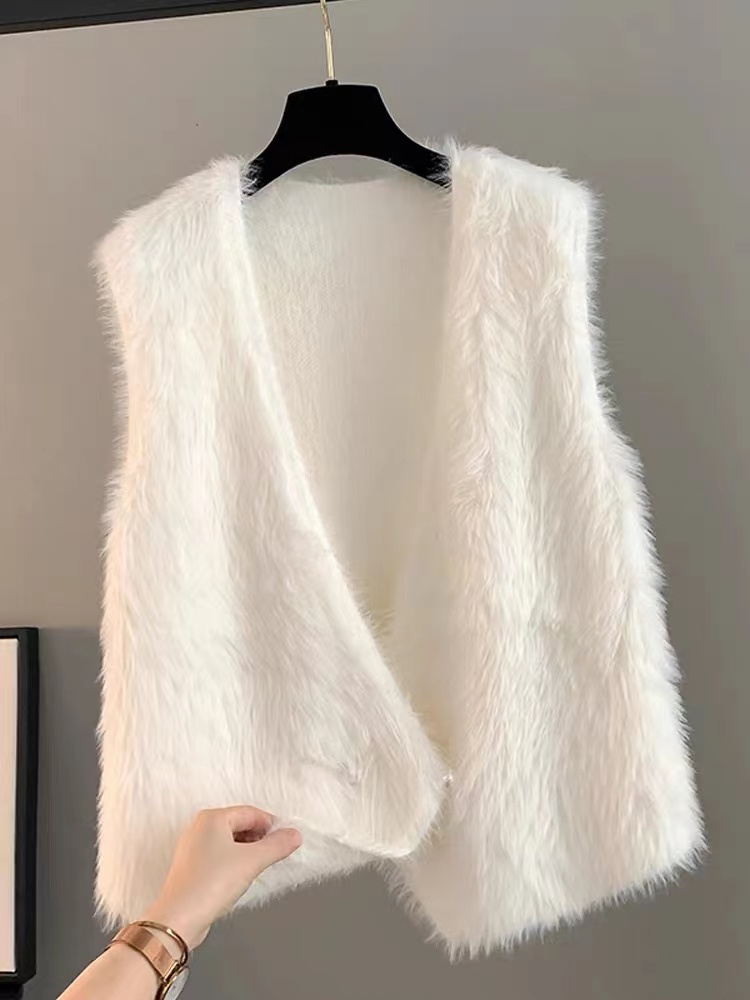 蜗牛家档口新款百搭气质款毛毛小马夹6609