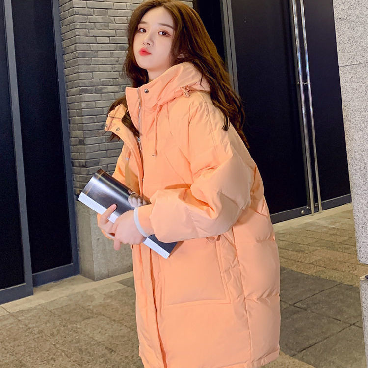 CxcvcK羽绒服橘色羽绒服女连帽中长款小个子2023新款宽松羽绒服时