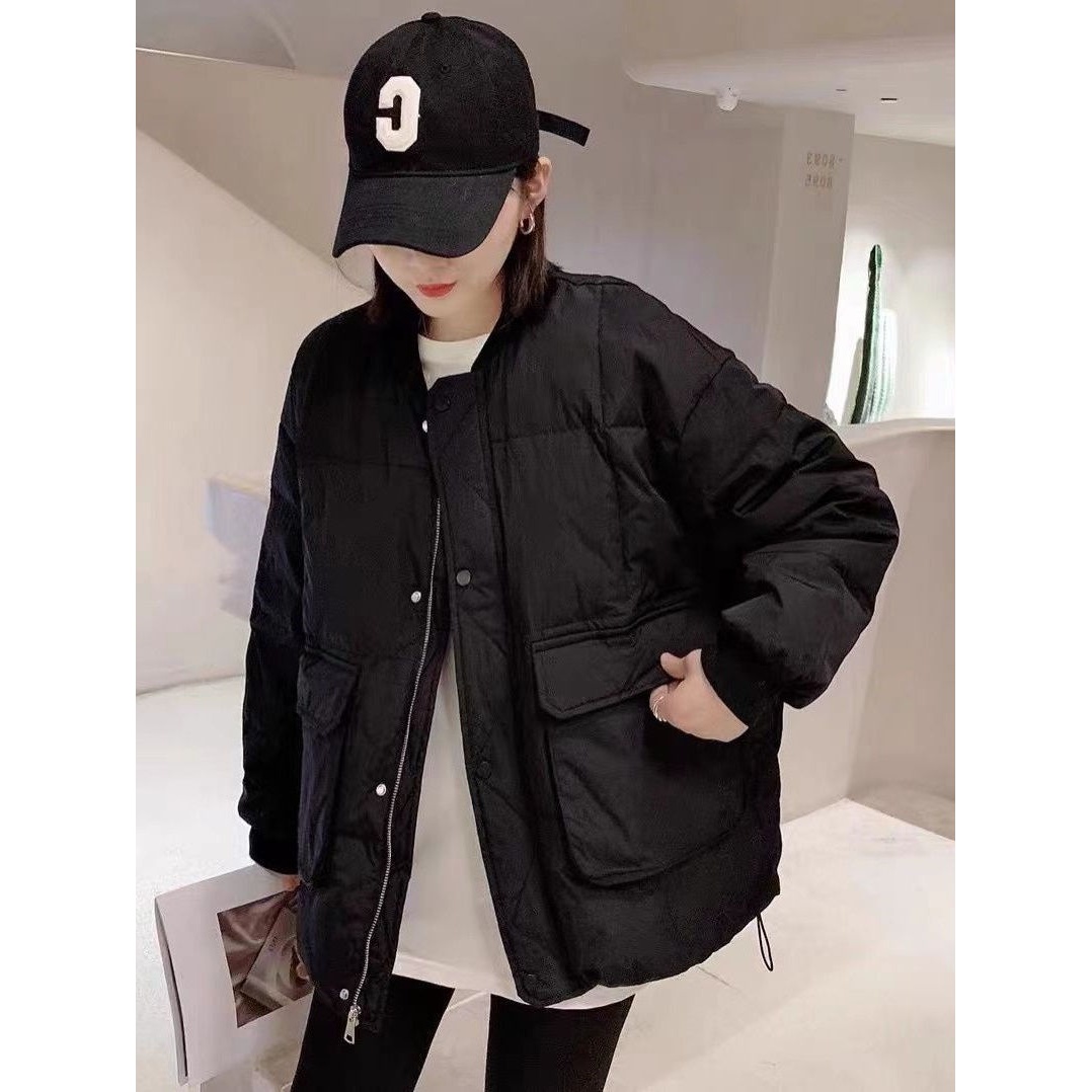 CxcvcK圆领羽绒服女秋冬季韩版短款小个子工装外套加厚宽松保暖棉