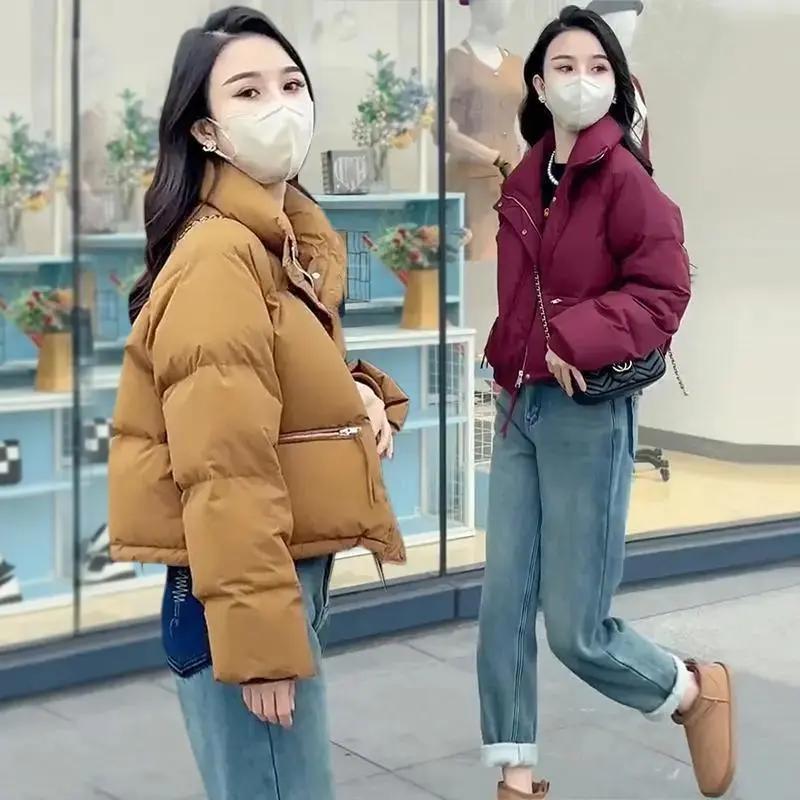新款新款冬季韩版羽绒服女短款厚面包服立领矮个子宽松棉衣外套款