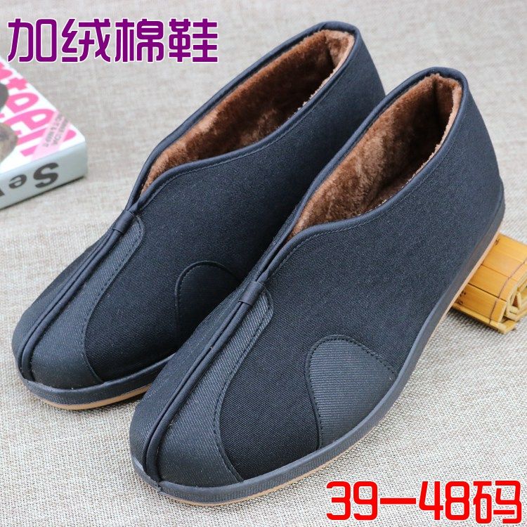 冬季棉鞋男中国风加绒加厚防滑保暖老北京布鞋中老年圆口男士棉鞋