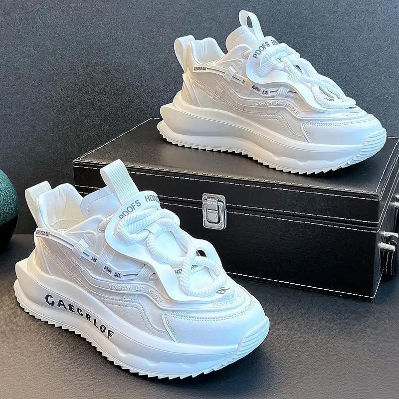 白色运动鞋男2024秋季新款小白鞋增高厚底老爹鞋男士松糕底面包鞋