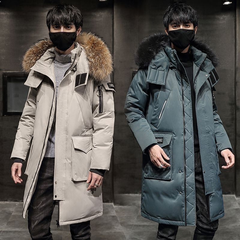 男士羽绒服中长款2023冬季新款连帽加厚到膝潮流韩版大码外套羽绒