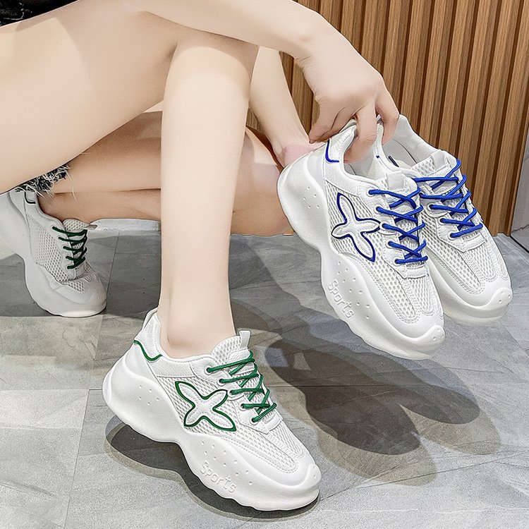 回力瑞2024新款网红爆款老爹鞋女超火夏季薄款透气网面白色运动鞋