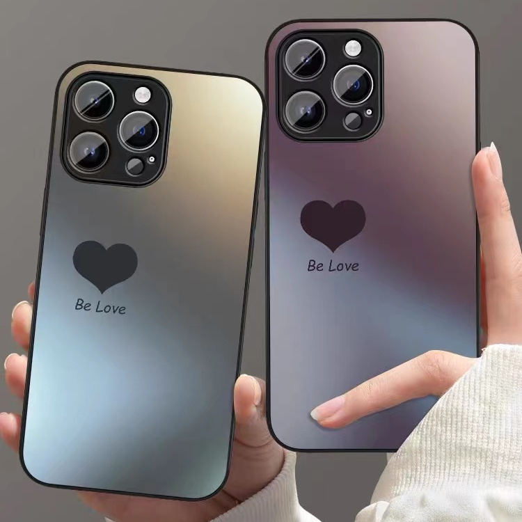 暗紫色爱心适用于苹果iPhone15手机壳14Pro13玻璃12ProMax11网红